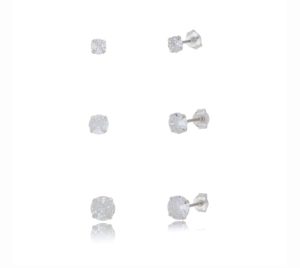 Trio de Brincos Zircônia Cristal Prata 925