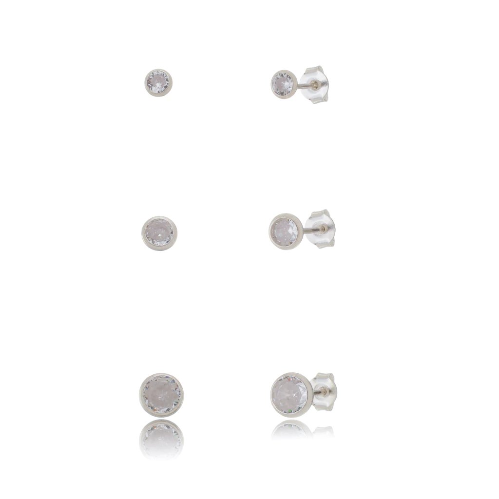 Trio de Brincos Zircônia Cristal